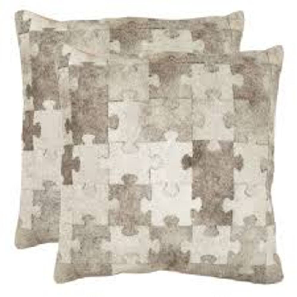 Safavieh Pillows Set 2 Throw Pillows 17 by 17-Inch Cowhide Puzzle Feather Filled